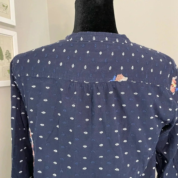Loft The Softened Shirt Navy Floral Embroidered Button Down Top - Picture 10 of 11